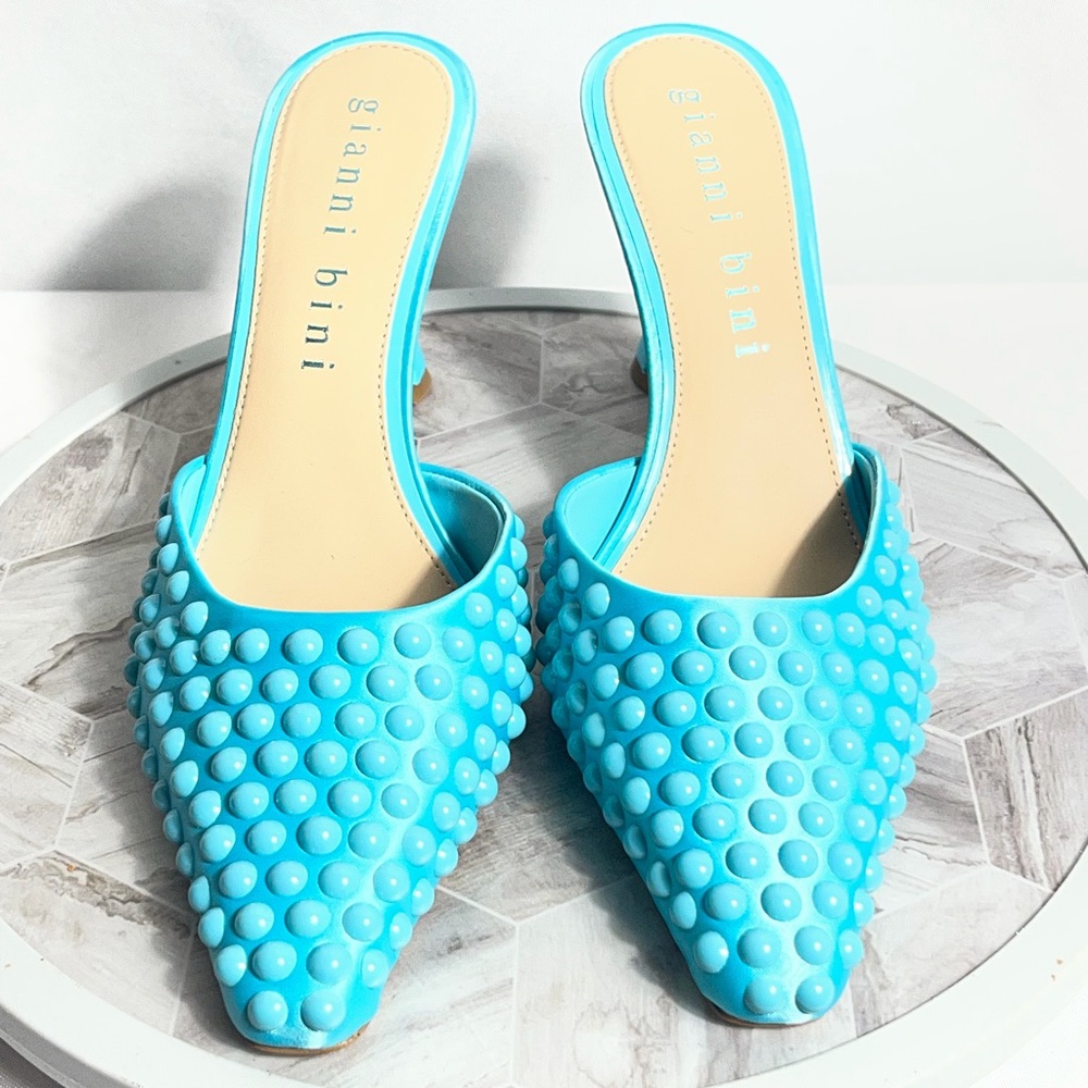 Gianni Bini Bobble Blue Studded Mule Heels Size 8.5 New In Box